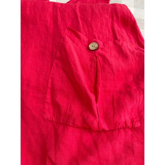 Made in Italy linen dress asymmetric coconut boton lagenlook red women L/XL - Picture 3 of 6
